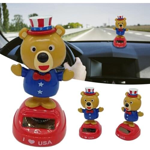 Car Ornament Solar Powered Dancing Shaking Cute Swinging Bear Car Shaking Head Doll For Funny Kids Gift