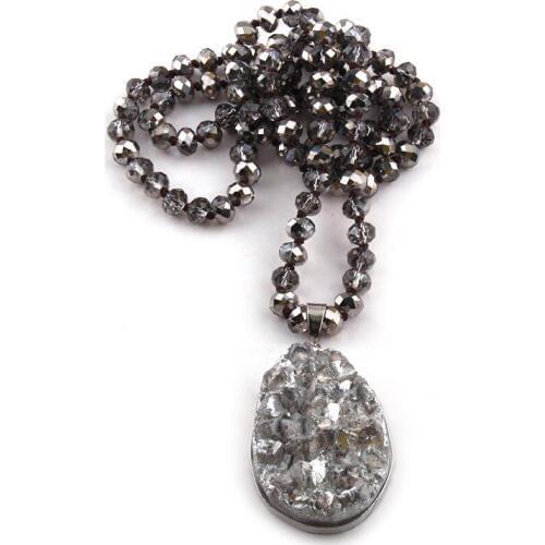 Free Shipping Fashion Bohemian Tribal Jewelry Crystal Glass Knotted Natural Druzy Drop Pendant Necklaces