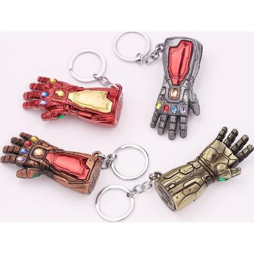 Marvel Movie Avengers Series Keychain Thanos Iron Man Metal Glove Alloy Keyring Men and Women Car Key Chain Ornament Gift