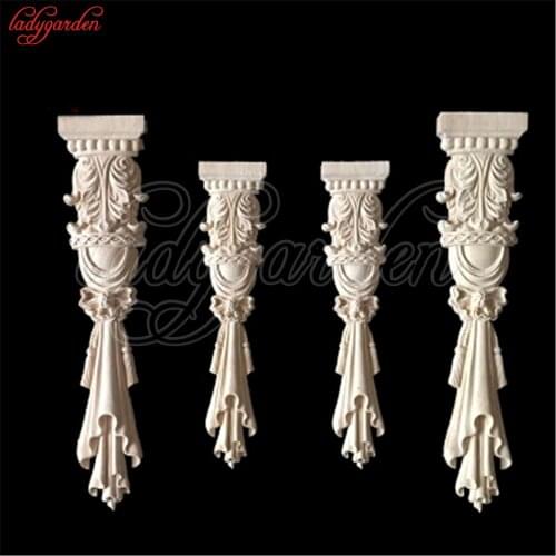 Decorative Wood Appliqus Woodcarving for Furniture Carved Long Flower Home Decoration Accessories Ornaments Flower Miniature