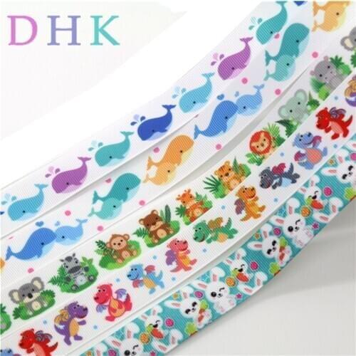 DHK 50yards whale animals dinosaur rab Printed Grosgrain Ribbon Accessory hairbow headwear decoration Wholesale DIY OEM S1091