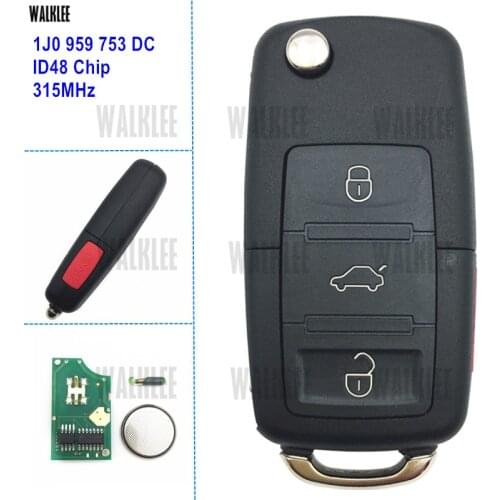 WALKLEE 1J0959753DC Remote Key for VW/VOLKSWAGEN HLO 1J0 959 753 DC Beetle CC EOS GTI Golf Passat Jetta Rabbit 315MHz ID48