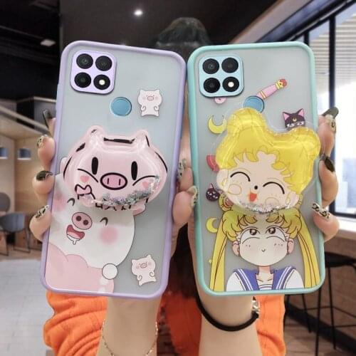 For Girls Anti-fall Phone Case For OPPO A15 4G/A15S/A35 2021 Cartoons Contrast button