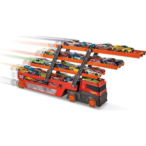 Hot Wheels Mega Mega Truck Orange, 50 Vehicles Capacity, Ramp, GHR48