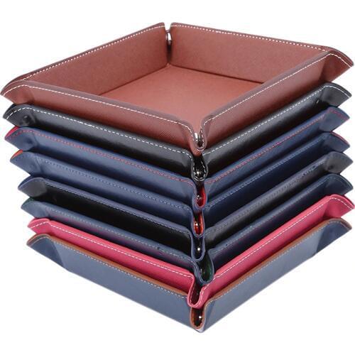 Creative PU Leather Valet Trinket Folding Tray Collapsible Phone Key Wallet Coin Desktop Storage Sundries Box Bins Accessories