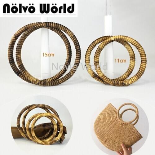 2-10-20 pieces Natural Rattan 11cm 15cm round carry handles,diy lady pastoral style bags bolso summer beach bag circle handle