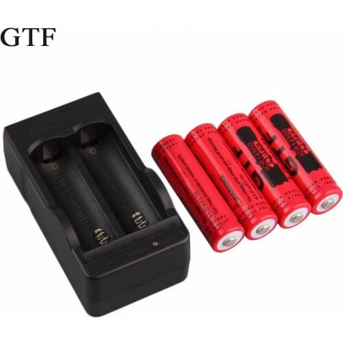 Gtf 4 pces 14500 2800mah 3.7V lithium-ion battery for flashlight toys red / yellow / blue battery + 14500 li-ion charger