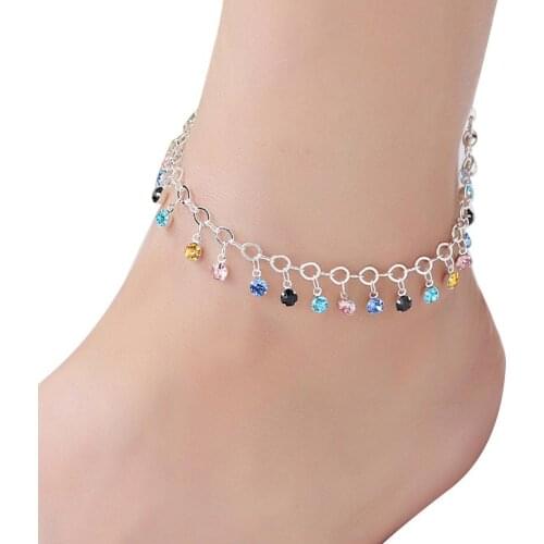Fashion Contracted Woman Anklets Shiny Colorful Rhinestone Tassel Chain Ankle Bracelet Anklet Women Beach Jewelry