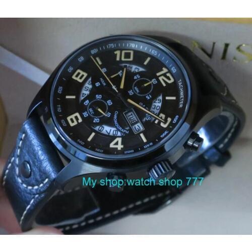 Sapphire Crystal 43mm PARNIS Japanese quartz movement mens watch Auto Date Multi-function quartz watches 10Bar