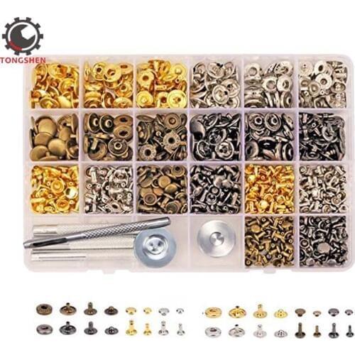 240 Set Snap Fastener Kit Leather Rivets Double Cap Kit with Fixing Tools Rivet Metal Press Studs Leather Snaps Button Kit