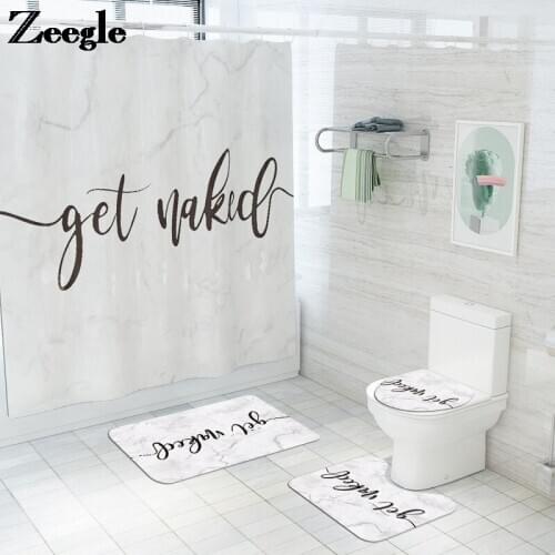 Shower Curtain Set Bathroom Bath Mat Durable Waterproof Shower Curtain Toilet Cover Bath Mat Non-Slip Bathroom Carpet Rug