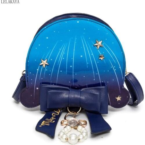 New Creative Anime Printed Bow Stars Cartoon Deep Sea Girls Lovely Mini Zipper Traveling Fashion Outdoor Shoulder Crossbody Bag