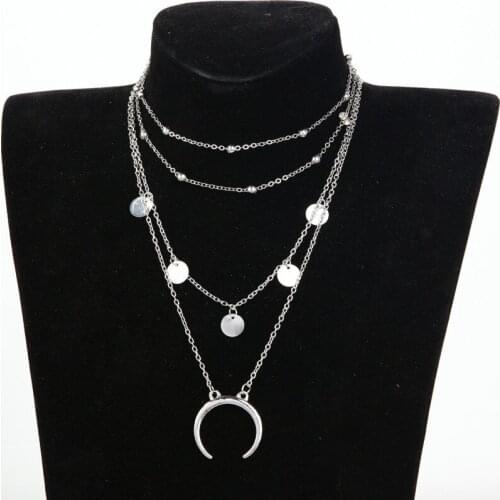 New Jewelry Necklace Round Piece Moon Hanging Multi-layer Bead Lock Bone Necklace Jewelry Wholesale Necklace Women