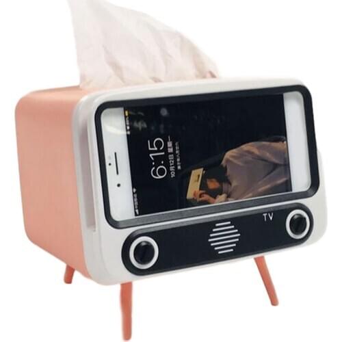 New Cute Tissue Box Storage Multifunctional Creative Paper Pumping Phone Holder Paper Storage Box Dust-proof Household TV Shape