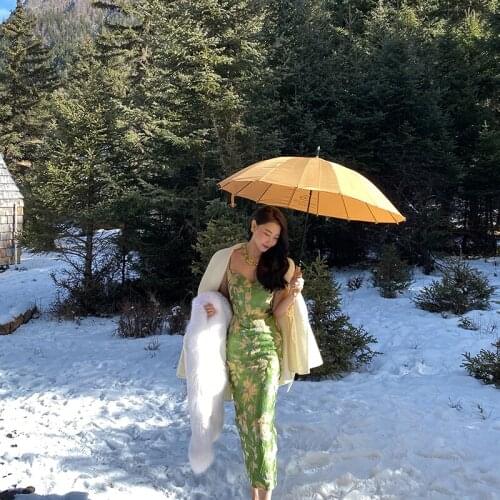 Autumn Gold Jacquard V-neck Suspender Dress 2021 Spring Womens Temperament Slim Sexy Skirt