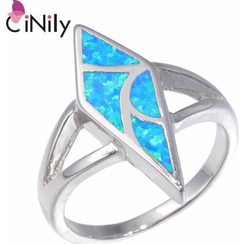 CiNily Created Blue Fire Opal Silver Plated Wholesale Hot Sell Fashion for Women Jewelry Engagement Gift Ring Size 7 OJ7796