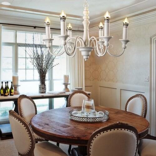 Simple Iron pendant lamps European Loft Garden Superior Hotel Villa White 6 heads Chandelier Home Lighting ZA ZX147