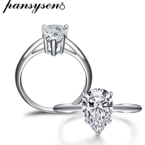 PANSYSEN Luxury Pear Shape 7x10MM Diamond Wedding Engagement Ring Pure Silver 925 Jewelry Couple Rings for Women Men Wholesale