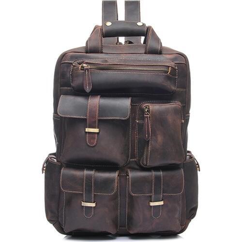 Brand Designer Genuine Leather Men Backpack Vintage Crazy Horse Leather Men Backpacks High Quality Business Bag bolsa masculina