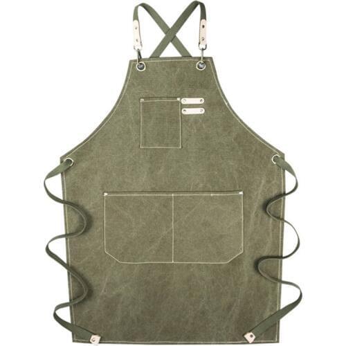 Gray Khaki Canvas Apron Cotton Strap Cafe Barista Bartender Baker Pastry Chef Uniform Florist Barber Hairdresser Work Wear E39