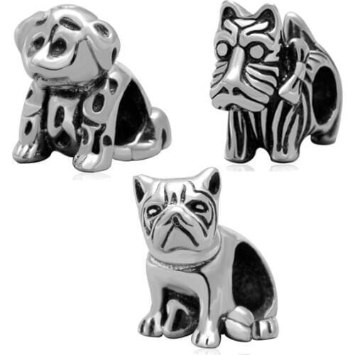 Antique Tone Shaggy Spotty Shar-pei Dog Animal Authentic 925 Sterling Silver European Charm Beads Jewelry Accessory SAPB3122