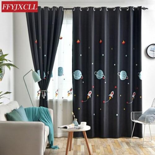 Spaceship Curtain for Living Dining Room Bedroom Black Curtain Fabric Gauze Embroidery Flower Baby Childrens Room Tulle Curtain