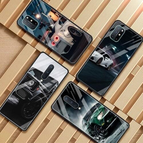 Glass Case For Oneplus 9R 9 8 7T 7 Pro 8T 8 Nord Z Shell Bumper Fundas Black Frame Tempered Caso Sports Cars Male Men