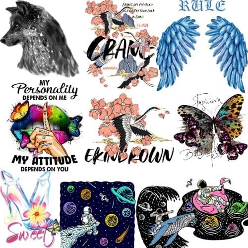 Astronaut Lips Patches For Clothes Heat Transfer Thermal Stickers Washable T-Shirts Iron On Transfer Butterfly Animal Patches