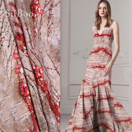 American style floral print 100% silk crepe de chine fabric for dress tissue cloth telas tecidos tissu 12mm SP4455 FREE SHIPPING