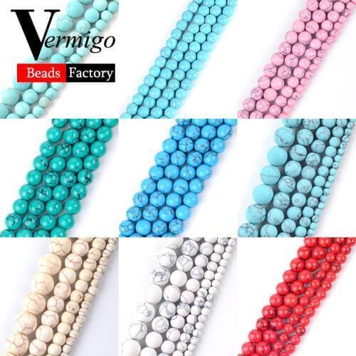 Dull Polished Smooth Blue Pink Turquoises Howlite Stone Beads For Jewelry Making Round Beads 4-12mm Diy Necklace Bracelet 15