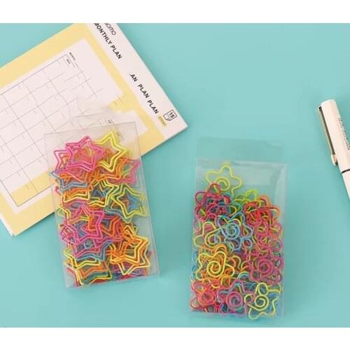 TUTU 50pcs/pack cute star flower Mini Paper Clips Kawaii Stationery Metal Clear Binder Clips Photos Tickets Notes Letter H0522