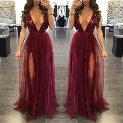 Evening party Women Dress Sexy Deep V Neck Sequins Mesh Long Dress Stylish Feme Sexy Sleeveless High Waist Ball Gowm Dress