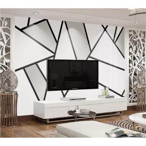 Wellyu Custom wallpaper papel de parede Minimalist black and white triangle lines modern minimalist TV background wall