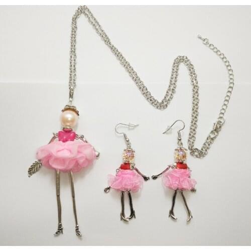 YLWHJJ new women Pink doll girl cute earrings necklace long Chain maxi necklace and earring fashion statement brand jewelry sets