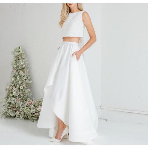 High Low Wedding Skirt Ivory Satin Long Skirt for Bridal Asymmetric Floor Length Prom Skirts Women Saia Faldas Custom Made