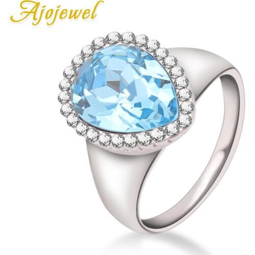 Ajojewel Water Drop Blue Crystal Women Rings Fashion Party Jewelry 2017 Female Finger Ring Designs
