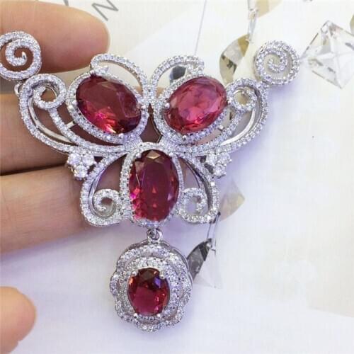 Womens 1pc 55x70mm Silver Red Paved CZ Necklace Pendant DIY Jewelry Findings