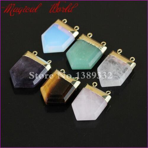 1Pc Mixed Nature Crystal/Tiger Eye Double Clasp Pendant Beads Drusy Gems Druzy Nature Pendant