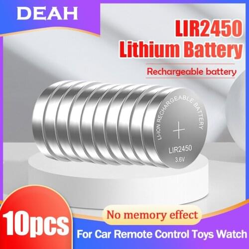 10PCS LIR2450 LIR 2450 3.6V 120mAh Lithiium Rechargeable Battery For Car key Remote Control Watch Button Battery Replaces CR2450