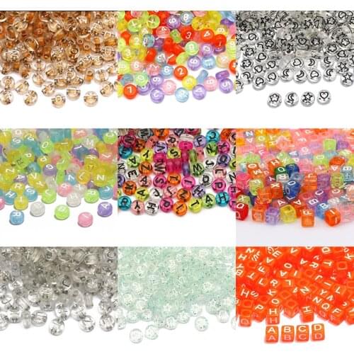 100-500pcs Mixed Letter Digital Acrylic Beads Flat Round Square Cube Number Beads Accessories For Jewelry Making Diy Bracelets