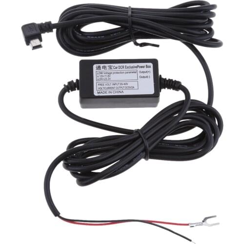 12/24V to 5V Durable Car Dash Cam Hardwire Kits Power Adapters Inverter Mini USB Right Bend Head