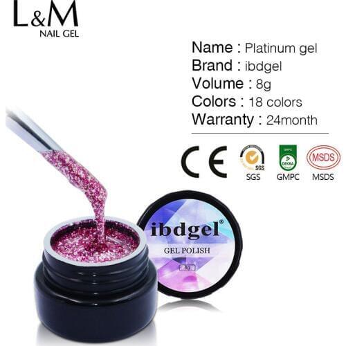 12pcs ibdgel Brand 8g Platinum Glitter Colors UV Gel Shining Nail Gel Polish Gel Varnish