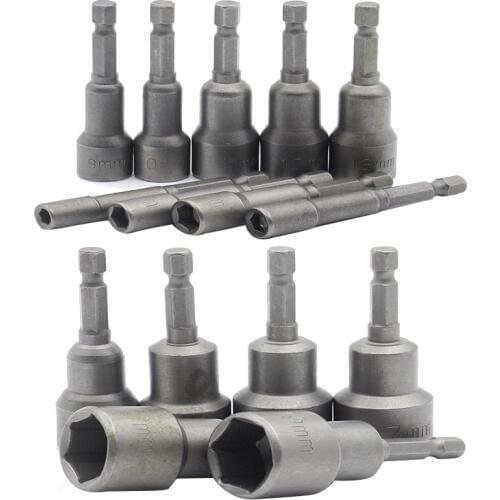 15 Pcs 5 Mm~19 Mm Professional Magnetic Nut Driver Set Metric Socket 1/4 Inch Hex Shank Impact Drill Bit Adapter For Power Tools