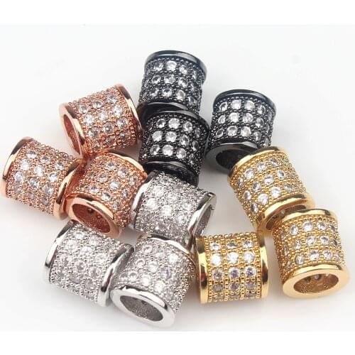3pcs 8*8mm Zircon Copper Cylinder Bead fit DIY Bracelet Necklace CZ Spacer Beads Charms Pendant for Jewelry Making Wholesale