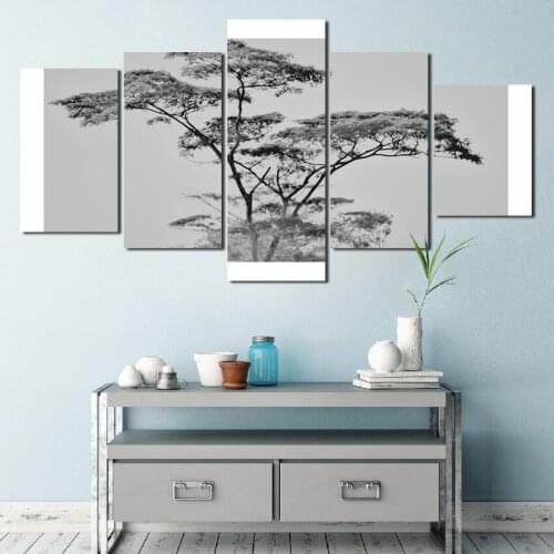 5Pcs Lonely Tree and Reflection In The Calm Lake High-Definition Landscape Printing Adjustable Into Color Canvas Printing Poster