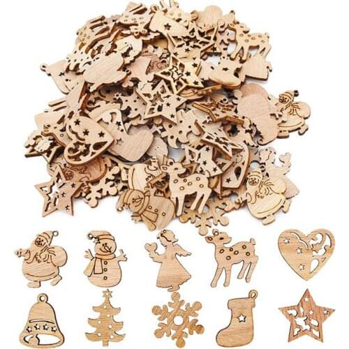50pcs Wooden Xmas Tree Hanging Ornament 2021 Christmas Party Decorations for Home 2022 New Year Santa Claus Snowman Gift Decor