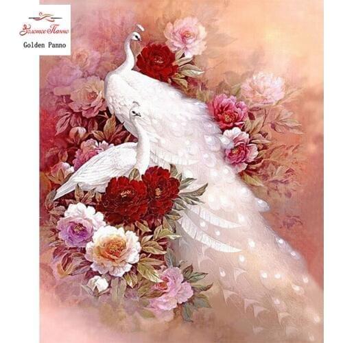GOLDEN PANNO Diamond Painting Full Square 5D Diy Daimond Embroidery Diamant Mosaic Sale Displasy Broderie Diamant white peacock