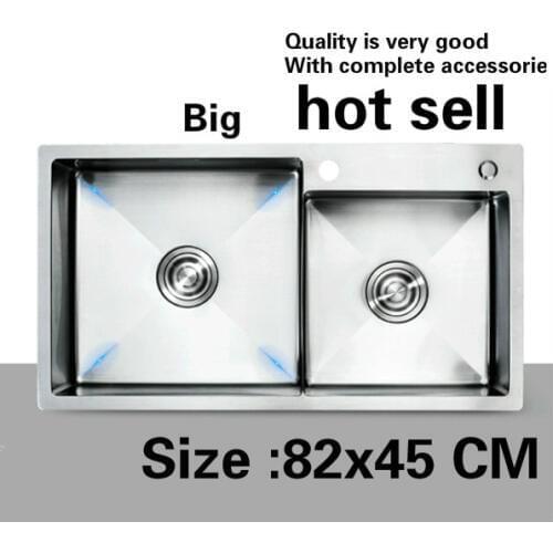 Free shipping Household standard vogue big kitchen manual sink double groove 304 stainless steel hot sell 82x45 CM