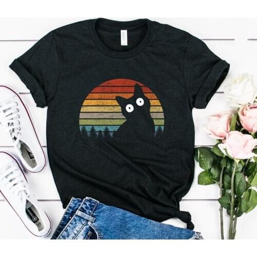 Black Mom Cat Mama Retro love Shirt Women Cotton Kawaii Fashion Shirt Plus Size O Neck graphic Mama T-shirt Short Sleeve Top Tee