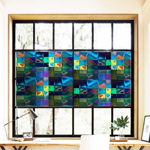 Colorful Geometry Window Privacy Film Vinyl Glass Window Sticker Non-Adhesives Window Clings Static Cling Window filme fenetre